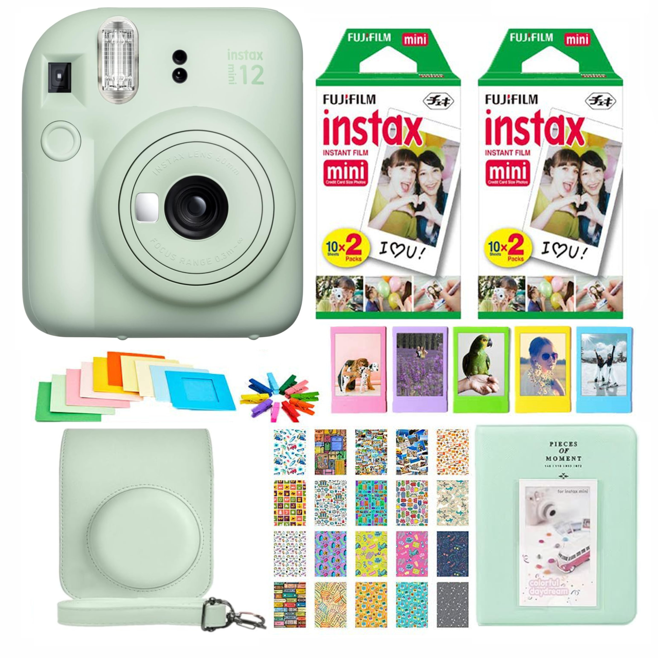 Fujifilm - Set Cámara Instax Mini 12 Verde +40 Películas +accesorios