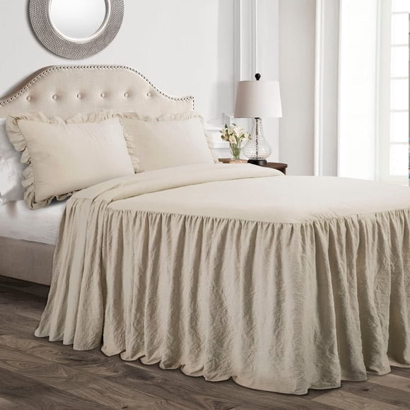 Juego De Colcha Con Volantes Falda Con Volantes 3 Piezas Tamaño Queen Beige