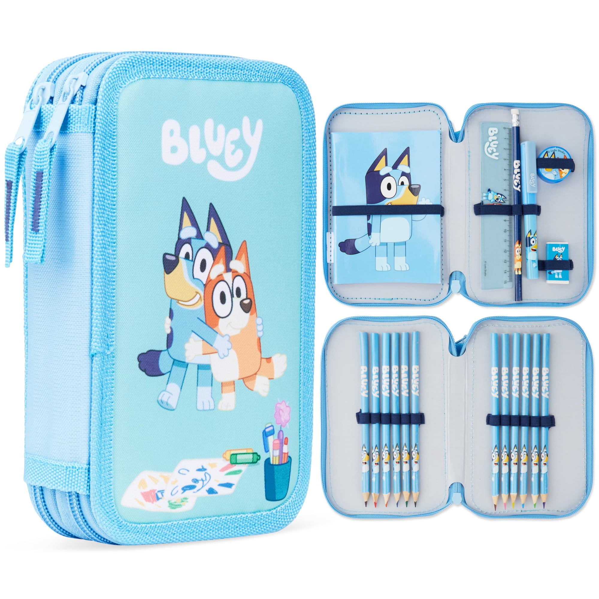Estuche Bluey De 2 Compartimentos Con Útiles Escolares Incluidos