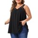thumbnail image 4 of Agnes Orinda Camisola de Talla Grande para Mujer con Encaje en el Cuello en V, Tirantes Anchos, Fruncido en el Frente, Estilo Casual Flowy para Vacaciones en la Playa, Túnica en Línea A 2X Negro, 4 of 6