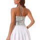 thumbnail image 3 of INSPIRE CHIC Top de Mujer Metálico sin Espalda Cami Asimétrico con Tirantes Espagueti Halter Brillante Tank Top XS Plata, 3 of 6