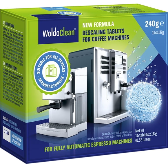 Tabletas limpiadoras y descalcificadoras para cafetera WoldoClean, 15 piezas