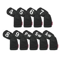 Magideal - 9X Golf Iron Headcover Set, Golf Club Head Cover Con Gran Número ,,,7,8,9,Pw,Sw,Aw Protección Cuello Impermeable Guardia Accesorios Para Golf , Negro