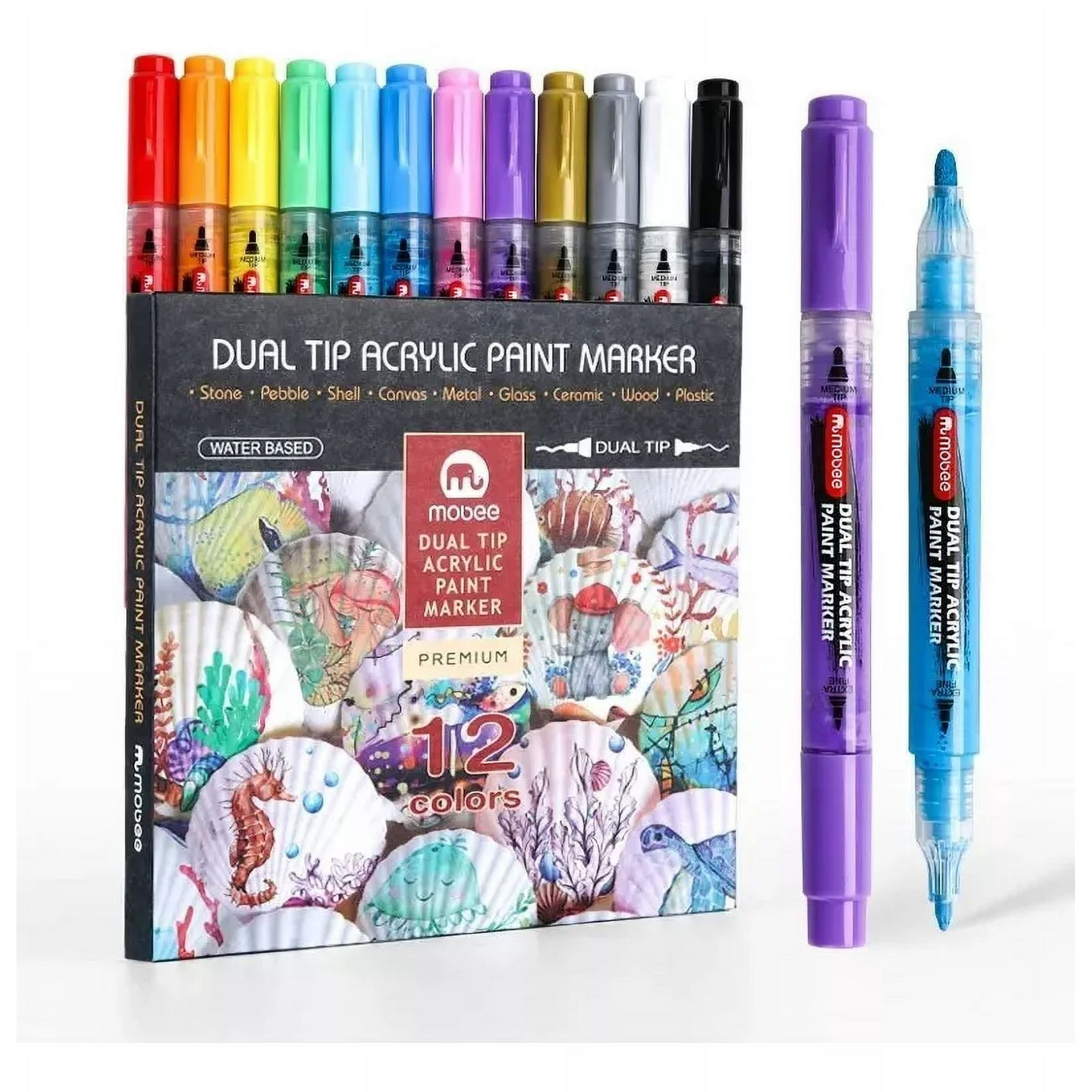 Mobee - Marcadores Acrílicos Doble Punta Lápices 12 Color Tipo Posca