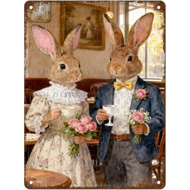 Letrero estaño metal conejo Pascua vintage conejo flor huevo primavera arte pared hogar granja cocina dormitorio 20x30cm