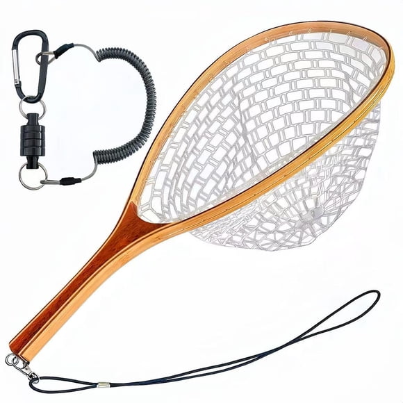 Red de pesca SEASPRO de 60 cm con malla de goma y mango de madera