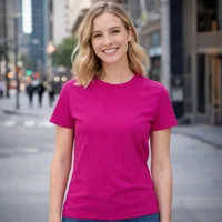 Creaprint - Polera Algodon Mc Mujer Fuscia Talla S