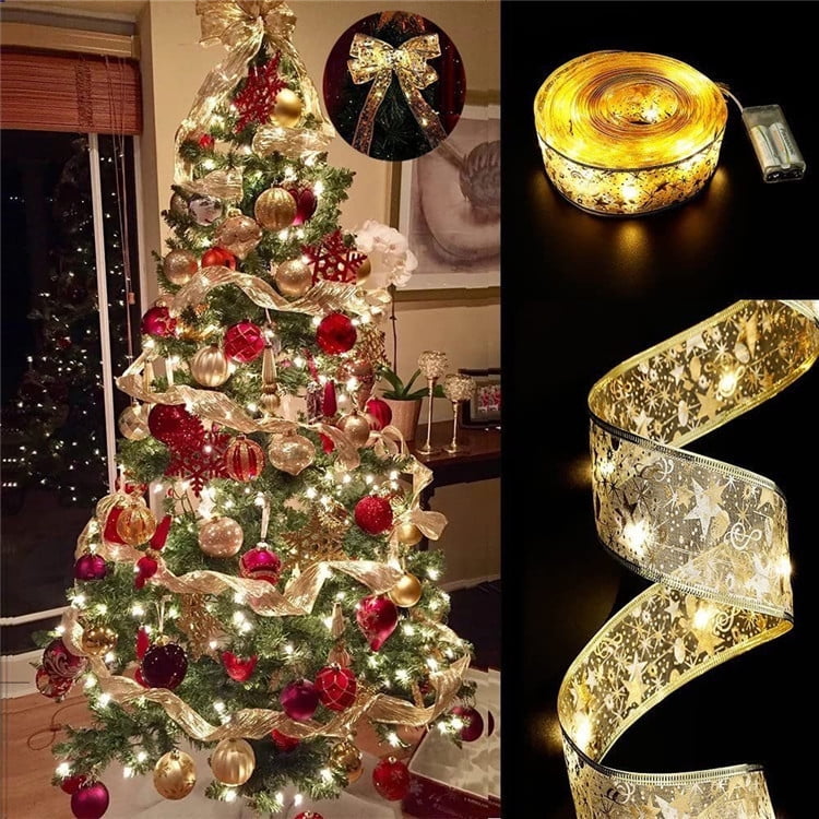 Xusx111 - Decoraciones De Navidad De 2 Paquetes - 32ft 100 Luces De Cinta Del Árbol De Navidad Led, Luces De Cadena De Hadas Alimentadas Por Batería Para La Decoración Del Árbol De Navidad
