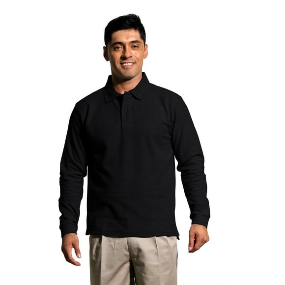 Polera Pique Hombre Manga Larga Negro Protección Uv