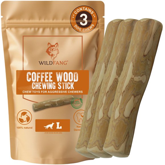 Paquete de 3 Palos para Masticar de Madera de Café Wildfang para Perros Grandes