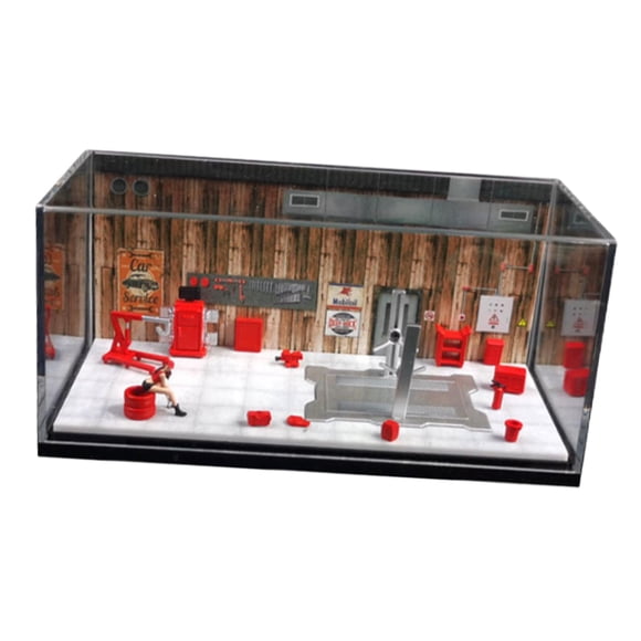 Auto Repair Shop Model Maqueta Taller Automóviles Miniatura Diorama Caja Exposición Material PVC Acrílico Adecuada para Colección Decoración Regalo Al Estilo A