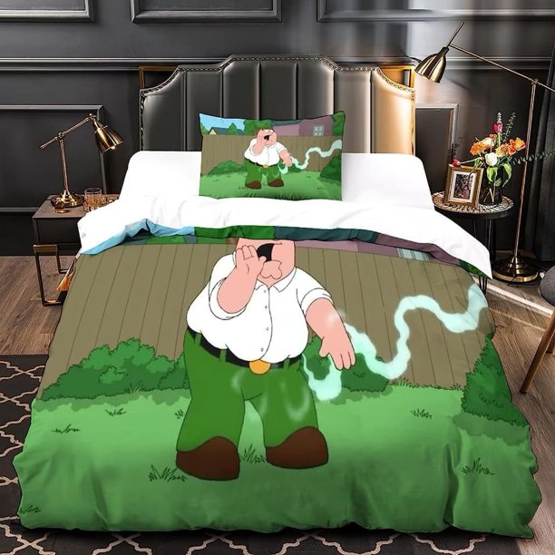 x777 Bed SheetsCartoon animation Family Guy Bedding Set, HD Print Peter Griffin Duvet Cover Pillowcase Bed Boys Adult Fashion Home Textileext 3-Piece Bedding Set (1 Duvet Cover + 2 Pillow Shams) nj777