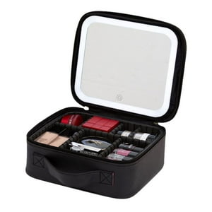 Crusec - Cosmetiquero Con Espejo Luz Led Compartimientos