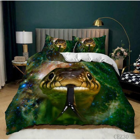 Viper Poisonous Snake Animal Print Quilt Duvet Cover Set Kids Double3-Piece Bedding Set