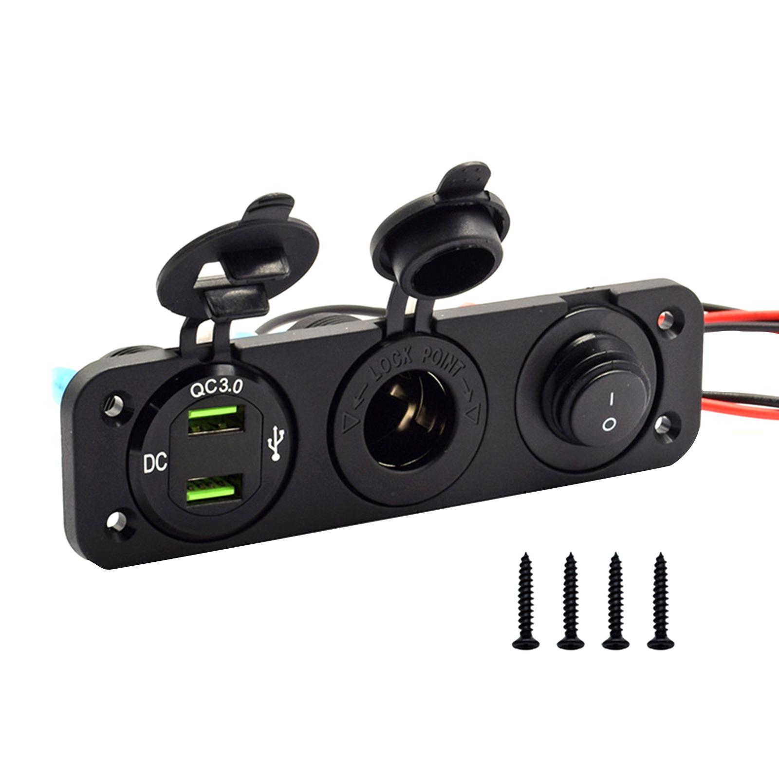Magideal - Panel De Interruptor De Enchufe Usb Para Coche, Puertos De Cargador Usb Duales, 12V, 24V, Qc 3,0, Panel De Toma De Corriente Para Vehículos, Yates,