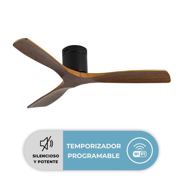 Ventilador Techo Terraza Anwo Silencioso de Madera Marron Wifi 6 Velocidades