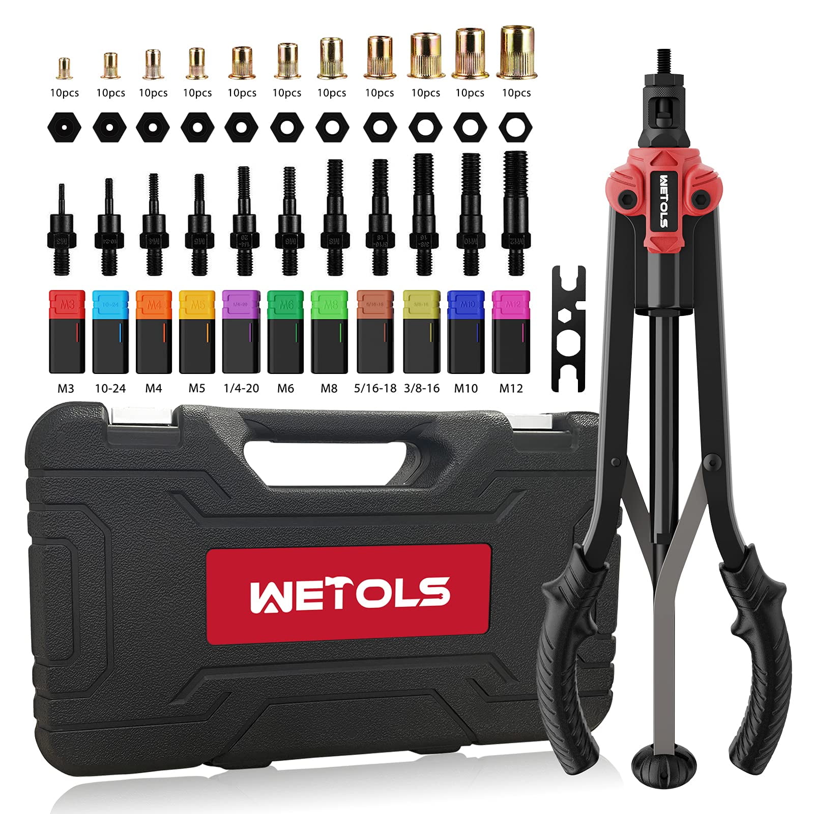 Herramienta Para Remachar Wetols 17 Con 11 Mandriles Métricos Y Sae, 110 Piezas