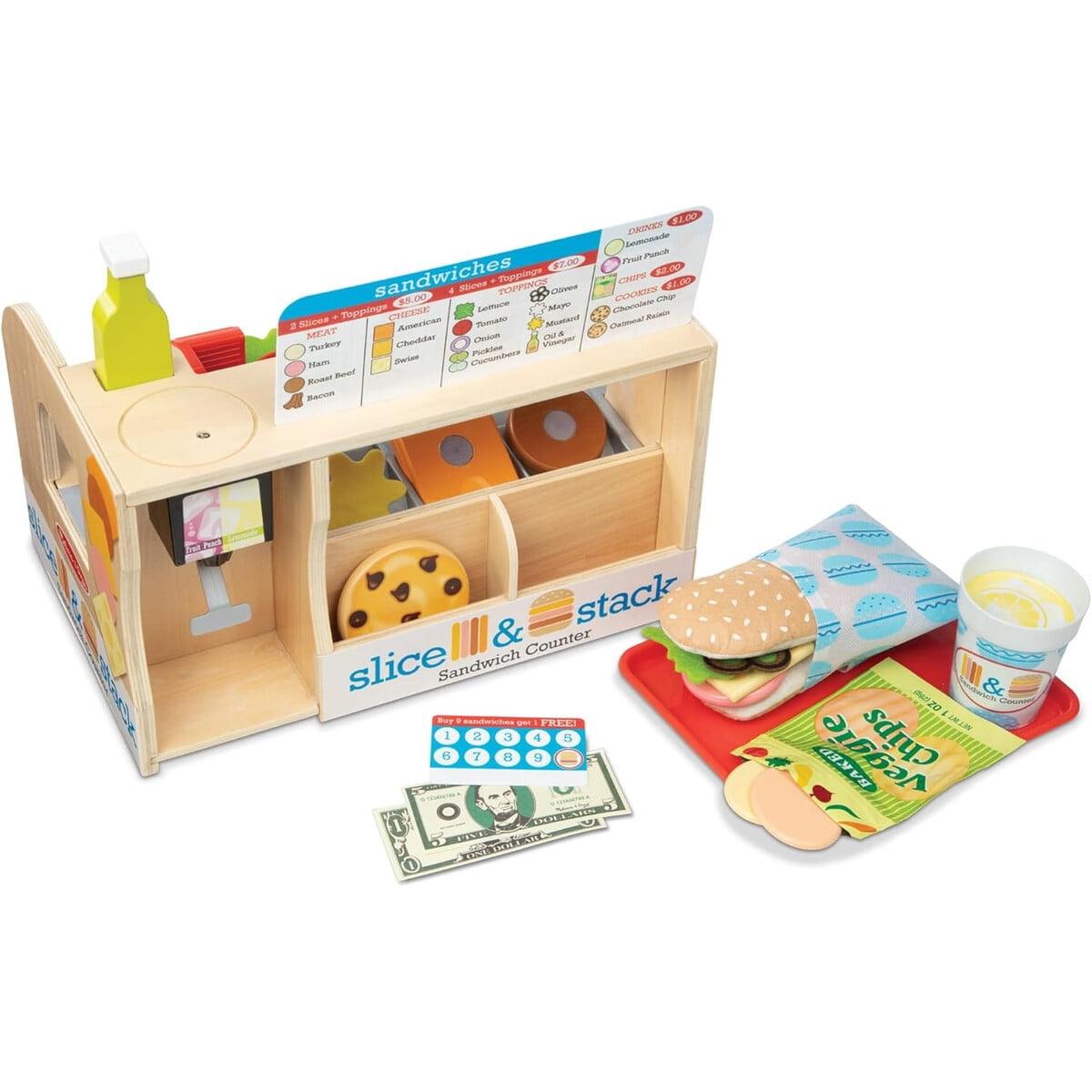 Melissa & Doug - Set Juguete Melissa Doug Mostrador Sandwich Madera 52 Piezas