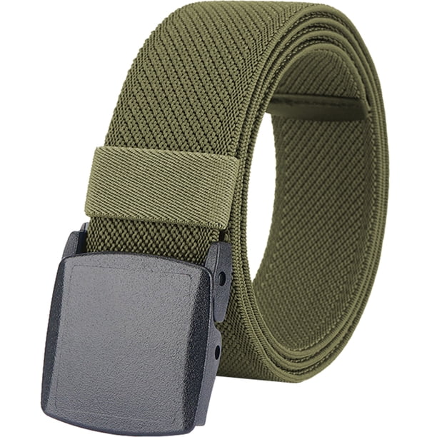 Cinturones elásticos para hombres y mujeres, lona elástica, hebilla de plástico sin metal, para trabajo, viajes, deportes, 130cm, Verde