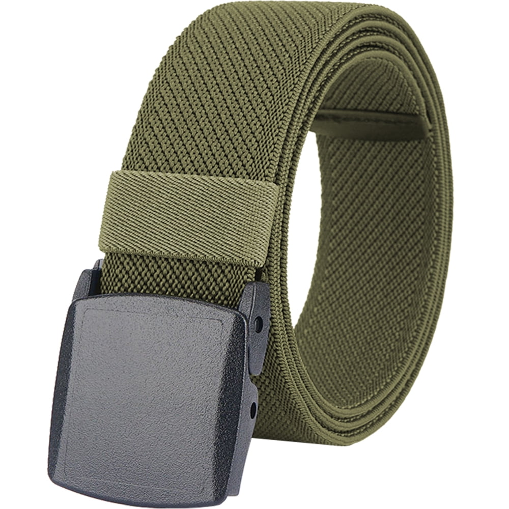 Cinturones elásticos para hombres y mujeres, lona elástica, hebilla de plástico sin metal, para trabajo, viajes, deportes, 130cm, Verde
