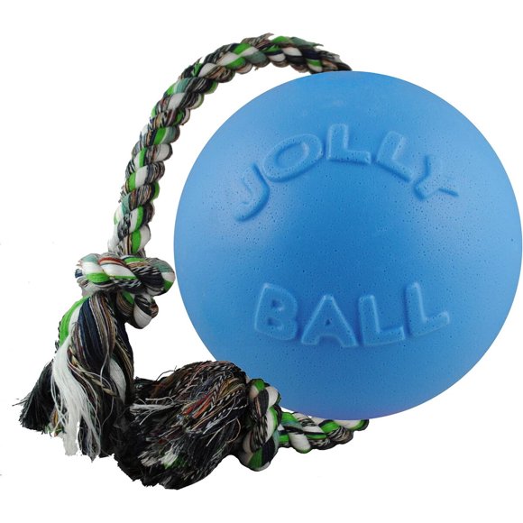 Jolly Pets RompNRoll Rope Ball Dog Toy, 8 in Large, Blue