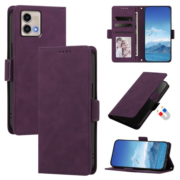 Funda Billetera Delgada para Motorola Moto G Stylus 5G 2023 con Ranuras y Soporte Morado oscuro