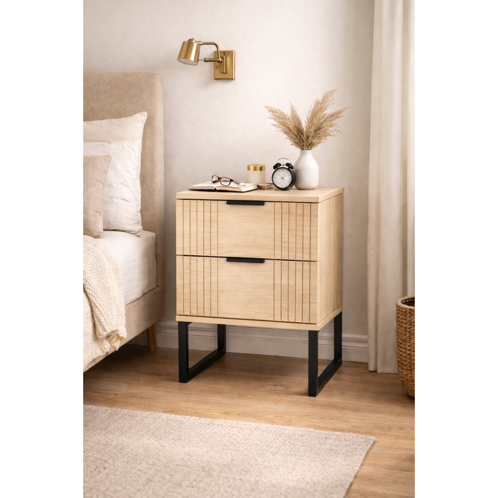 Space Home - Velador Veluxa 2 Cajones Con Rieles Suaves Mesa De Dormitorio