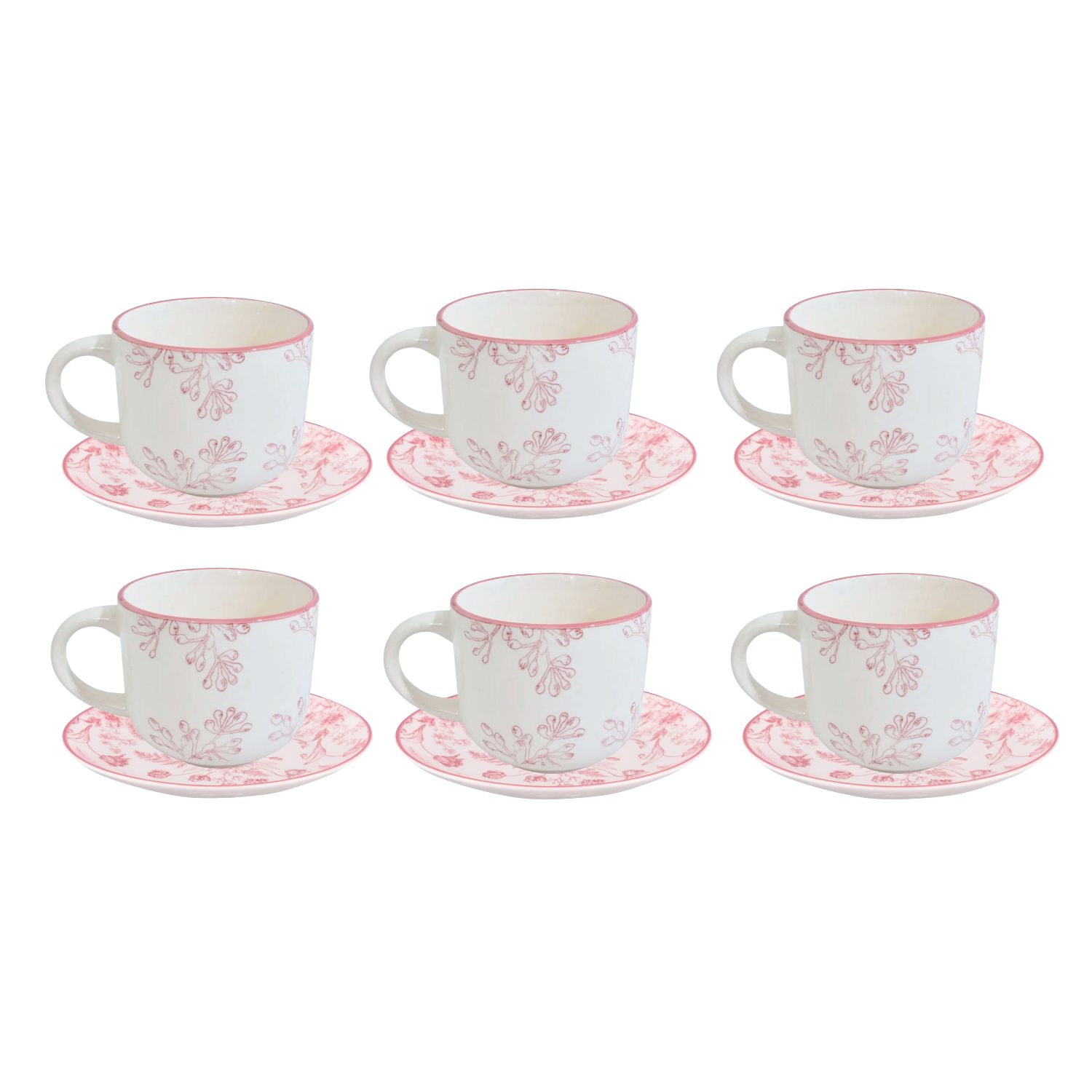Disparo - Set 6 Tazas Con Platillos Royal 260ml 15cm Diseño Rose Cocina