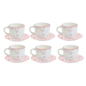 Disparo - Set 6 Tazas Con Platillos Royal 260Ml 15Cm Diseño Rose Cocina