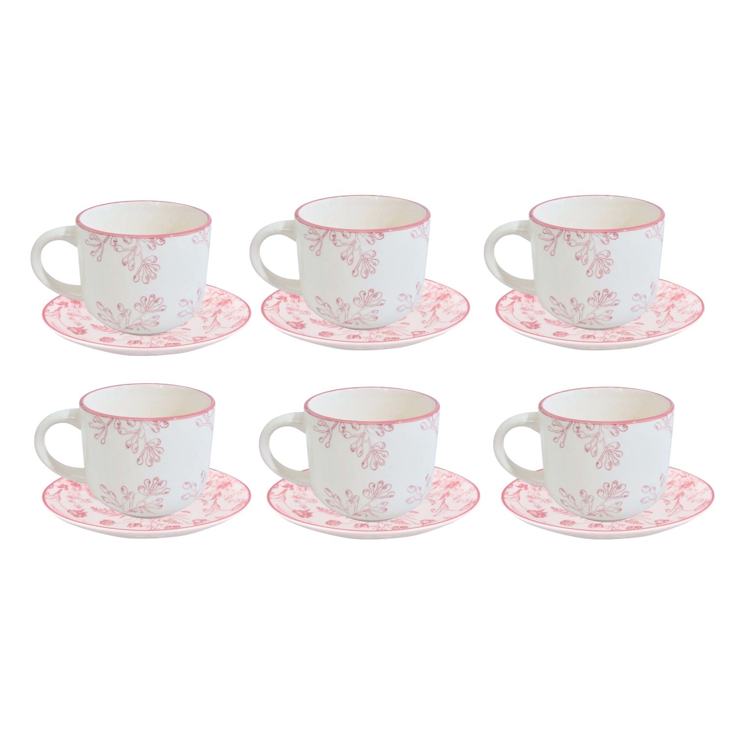 Disparo - Set 6 Tazas Con Platillos Royal 260Ml 15Cm Diseño Rose Cocina
