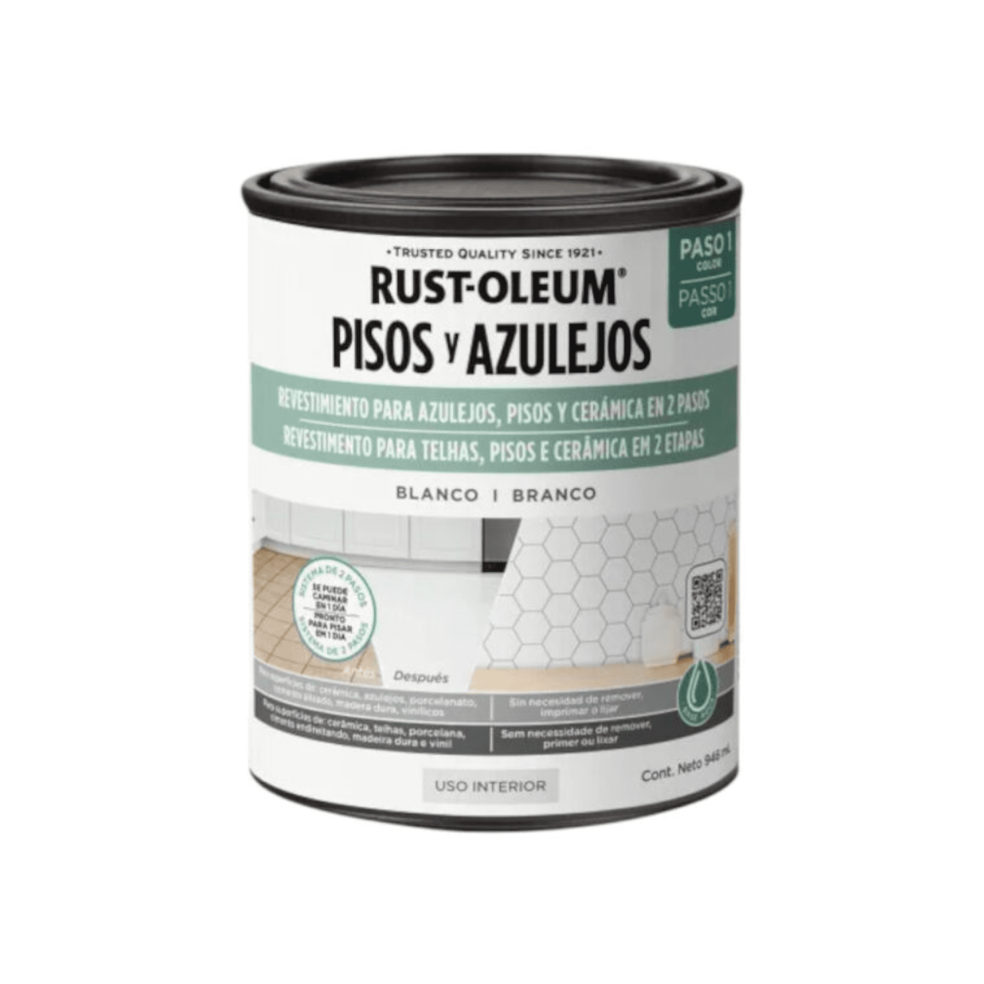 Pintura Pisos Y Azulejos Rust Oleum Blanco Satinado 946g