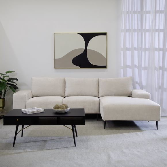 Sofá Seccional Derecho Moderno Beige Castelo