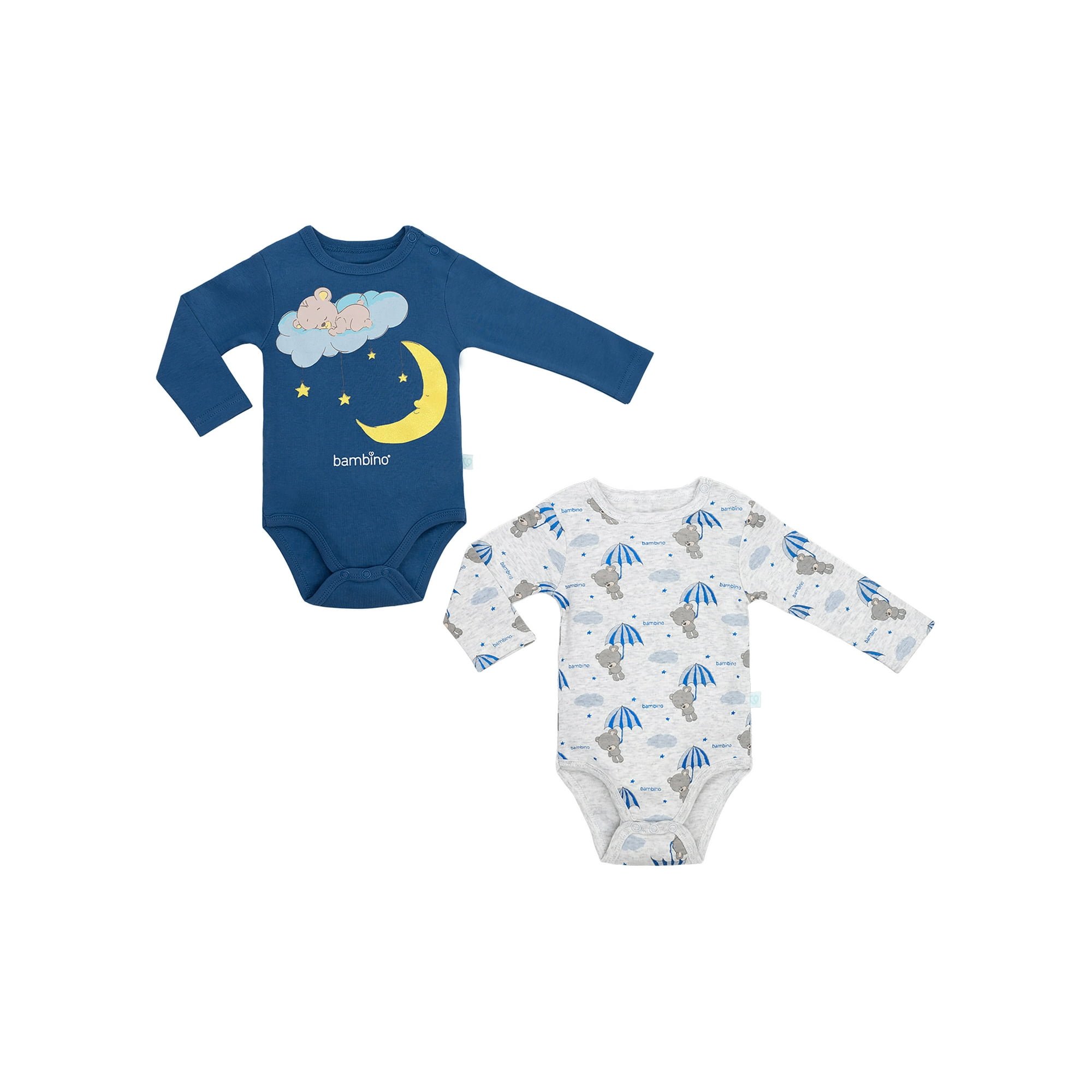 Set 2 Piezas Bodys Manga Larga Bambino Oso Celeste