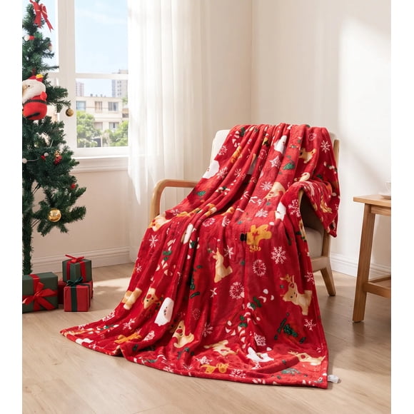 Manta Navideña Para Sofá 150x200 Cm Roja Galletas Jengibre Navidad