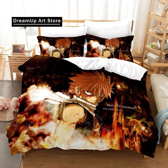 Fairy Tail Logo Natsu Bedding Set Boys Girls Duvet Cover Pillowcase Bed Adult Bedroom