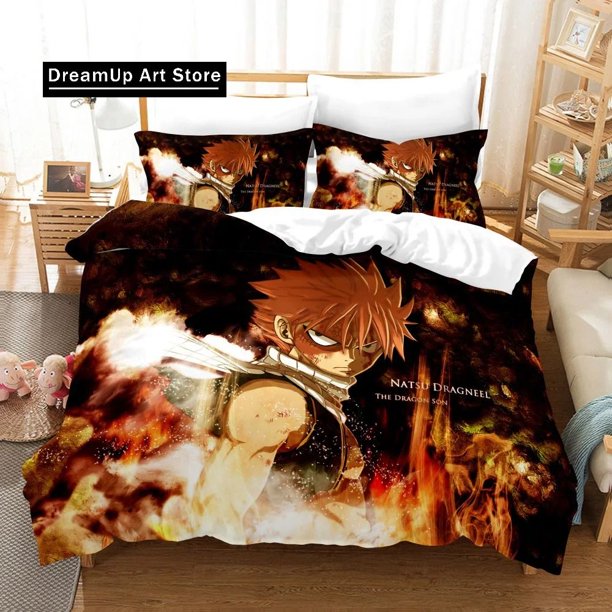 Fairy Tail Logo Natsu Bedding Set Boys Girls Duvet Cover Pillowcase Bed Adult Bedroom