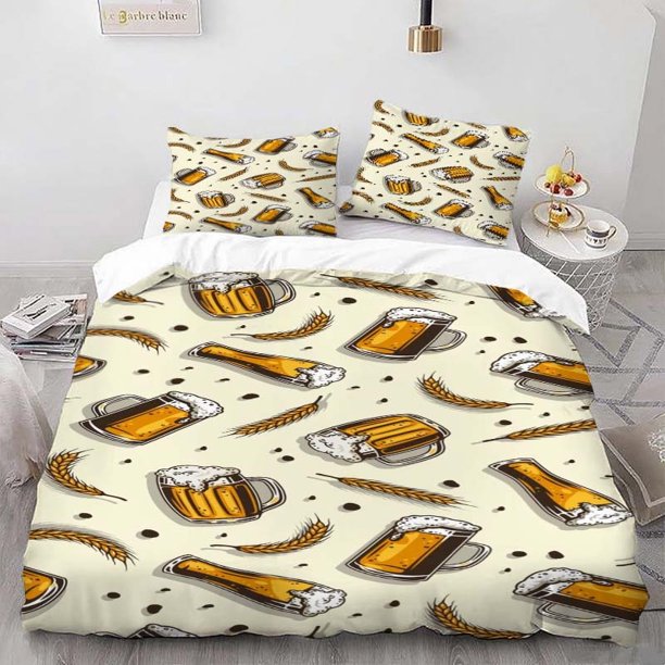 Beer Mug Wheat Ears Illustration Themed Bedding Set Duvet Cover and Pillowcase Set