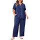 thumbnail image 1 of Agnes Orinda Conjunto de Pijama de 2 Piezas para Mujer de Talla Grande Manga Corta Cuello con Solapa Abotonado, 1 of 6