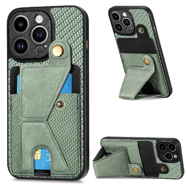 Funda Resistente para iPhone 14 Pro Max con Tarjetero y Soporte, Diseño Magnético Verde