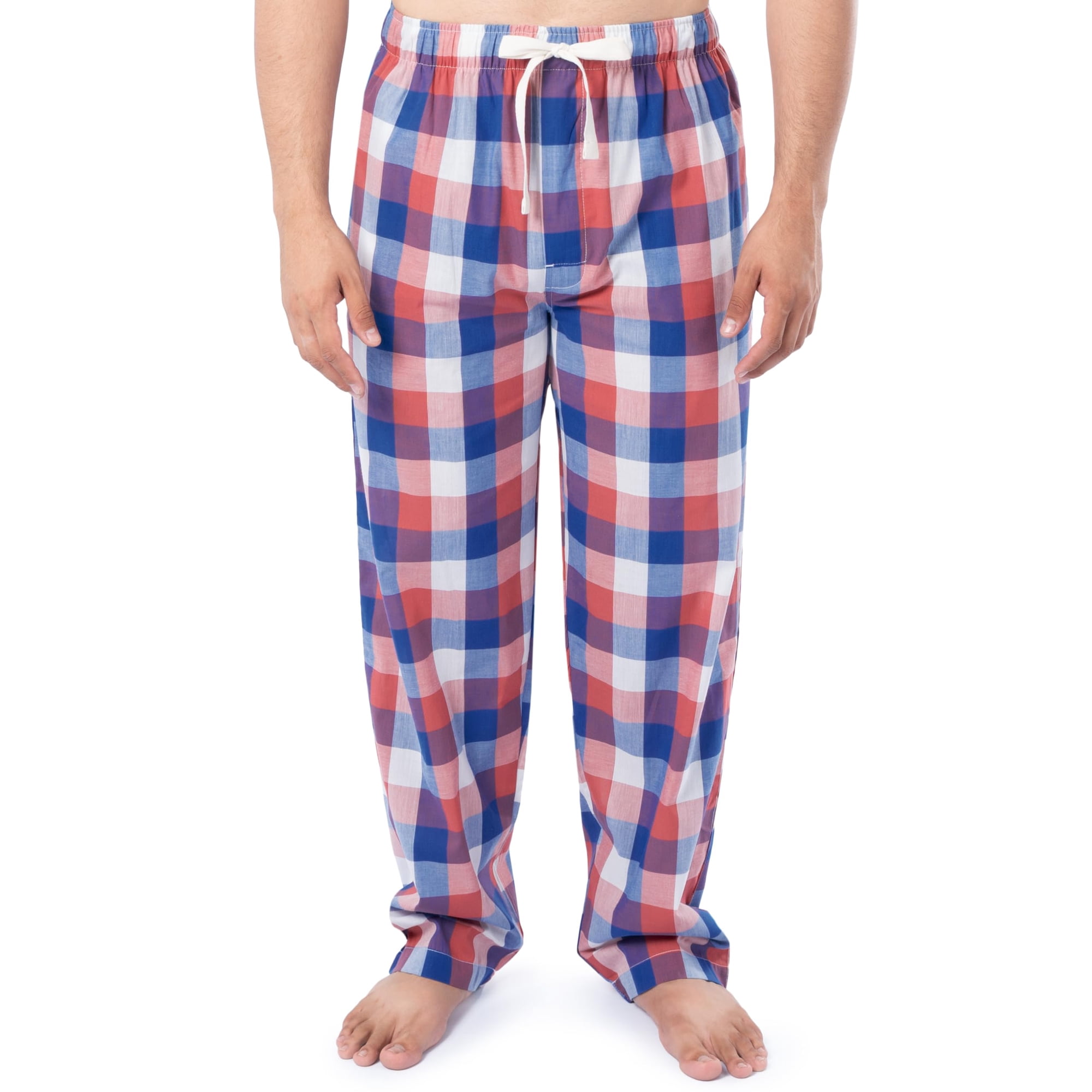 Pantalón De Pijama Izod Holgado De Popelina Estampada Con Cordón Para Hombre, Cuadro Rojo/azul
