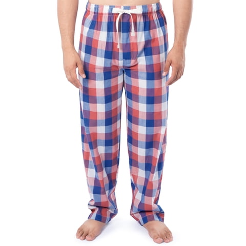 Pantalón De Pijama Izod Holgado De Popelina Estampada Con Cordón Para Hombre, Cuadro Rojo/Azul