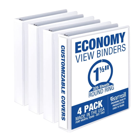 Binder Samsill Economy, 1.5 pulgadas, 3 anillos blancos, paquete de 4