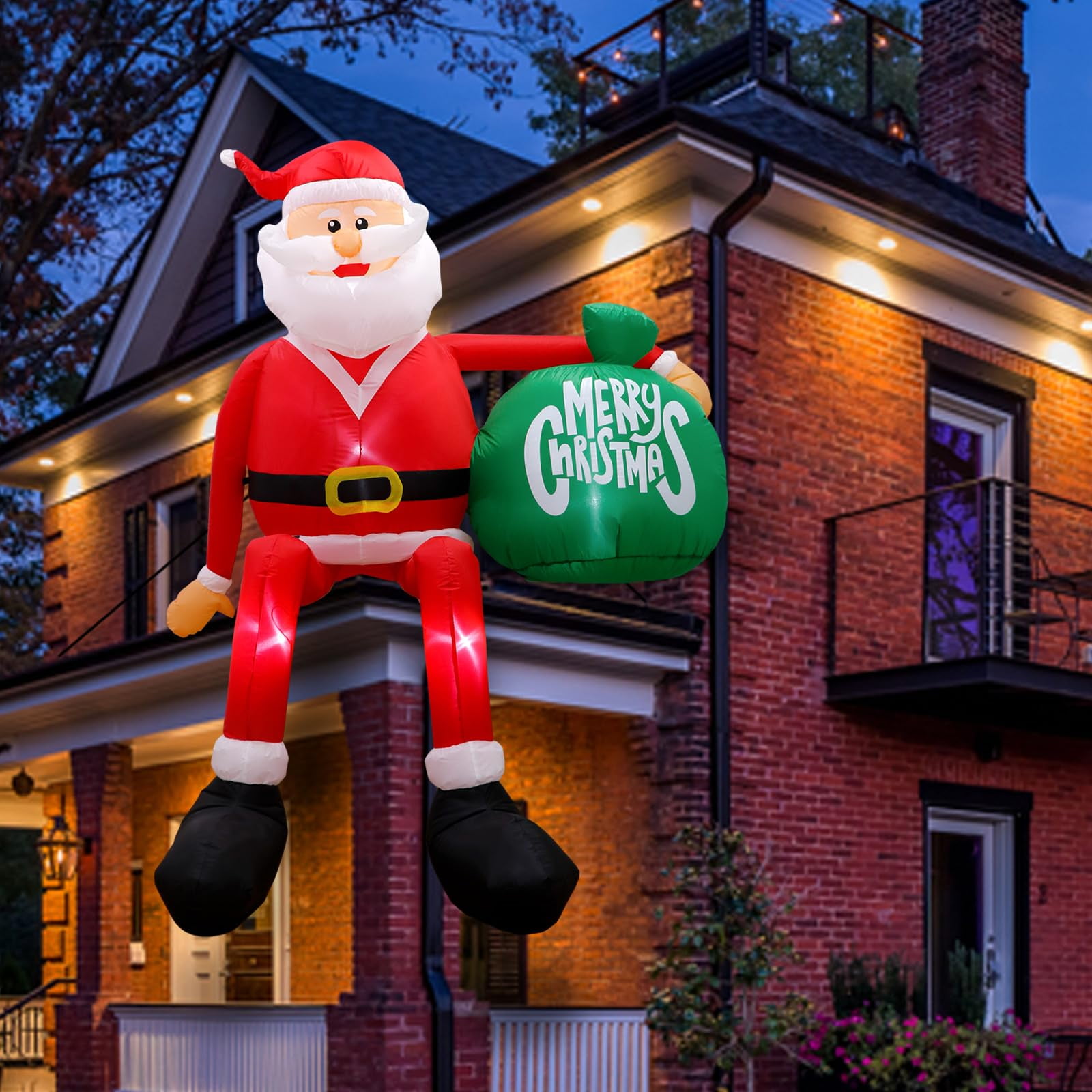 Ourwarm - Papá Noel Inflable Navideño Para Escalar, 2,4 M, Con Luces Led