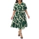 thumbnail image 2 of Vestido de talla grande para mujer Agnes Orinda con estampado, cuello con muesca, manga corta, nudo de lazo, casual, de negocios, línea A, midi, con bolsillos, 3X verde oscuro, 2 of 6