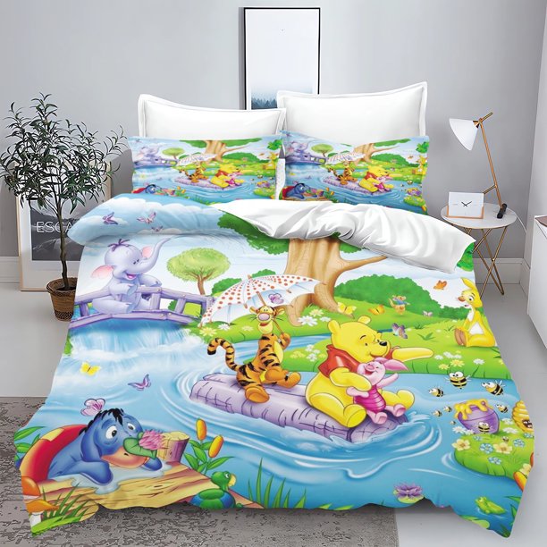 v1651 Bed Sheets the Pooh Bedroom -Piece Set Duvet Cover Set Bedding Children'S Bedding Comforter Sets Queen Twin Home Anime 3-Piece Bedding Set (1 Duvet Cover + 2 Pillow Shams) Bed Sheets ju1651