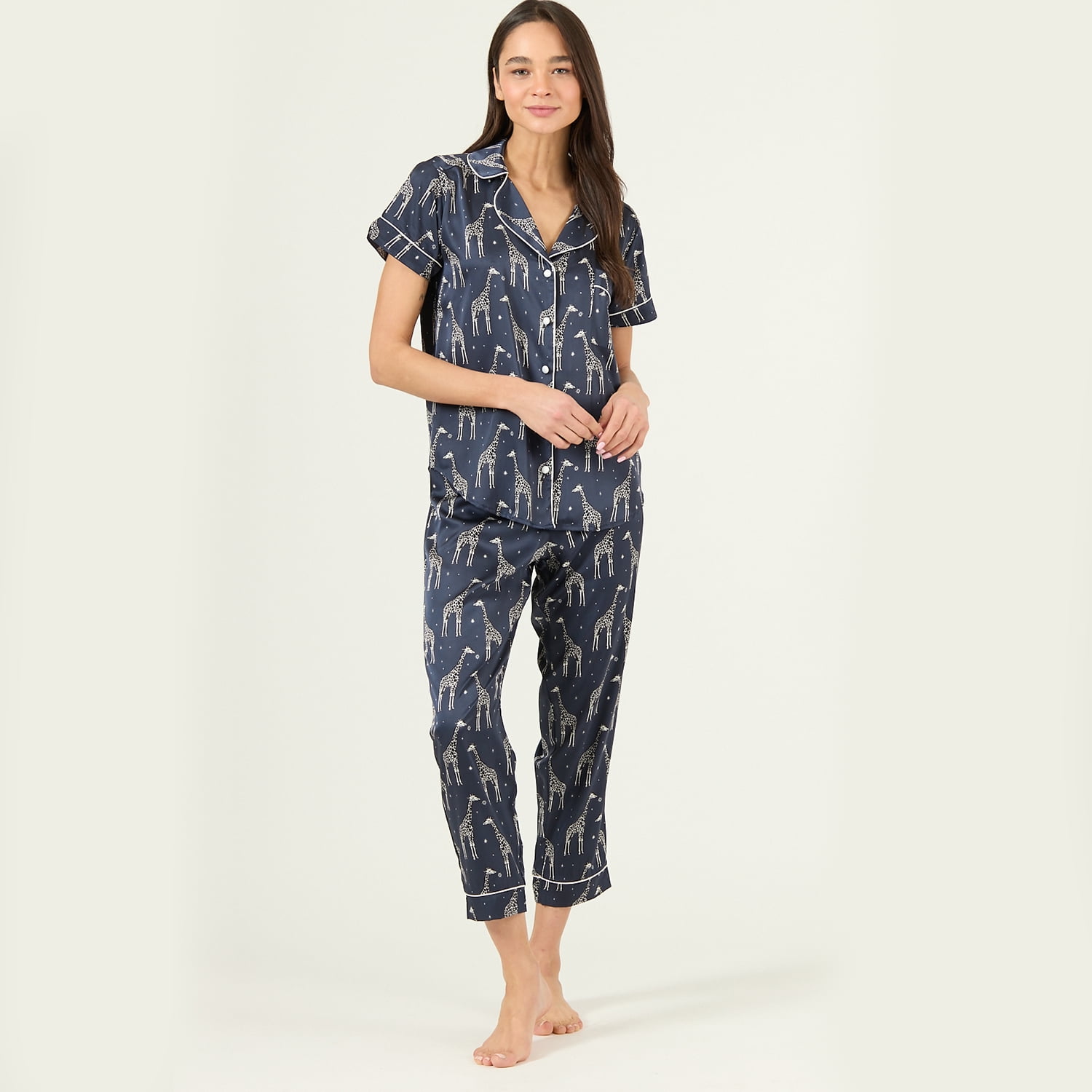 Bbz Barbizon - Pijama De Mujer Roma Pantalon Manga Corta Azul Estampado