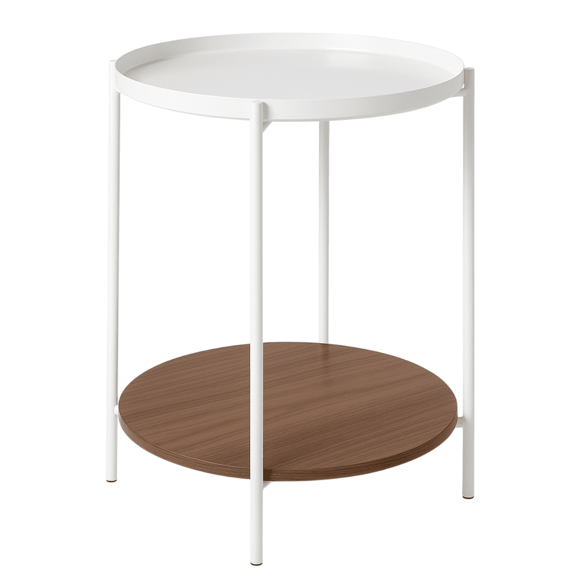 Moboi - Mesa Lateral Auxiliar 2 Niveles Madera 42x42x52cm Blanco