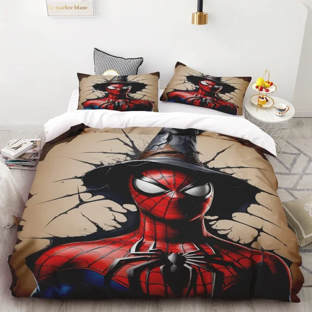 Duvet Cover Set Spider Man Bedding Set, Soft Microfiber Comforter Quilt Cover with Zipper Queen Size Home Bedroom DecorativeBed Sheets