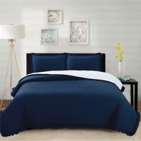 Chantilly - Cubrecama Prewash Bordado Sherpa 2P - Azul Marino