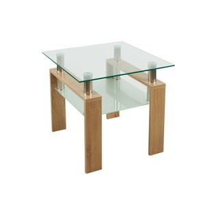 Habita2 Chile - Mesa Lateral De Vidrio Natural Doble Repisa